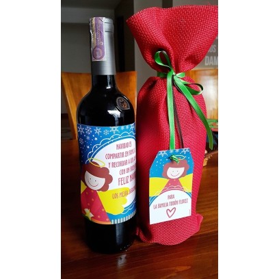 Bolsa, etiqueta y tarjeta para vino - ángel