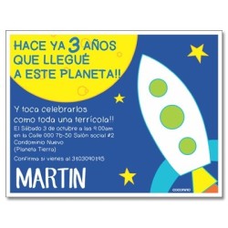  Invitaciones de cumpleaños - Espacio - cohete