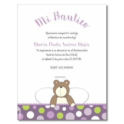 b0013 B Violeta - Invitaciones  Bautizo - Oso