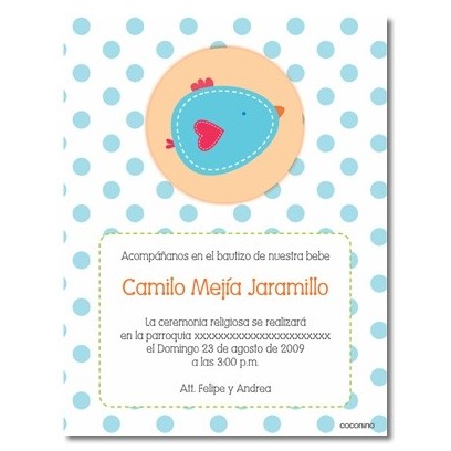 b0015 B Azul - Invitaciones  Bautizo - Pajaro