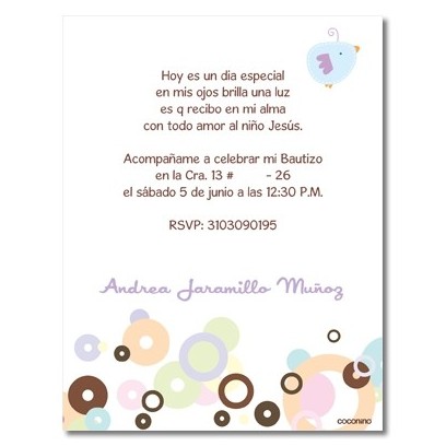 b0018 B Rosado - Invitaciones  Bautizo - Pajaro