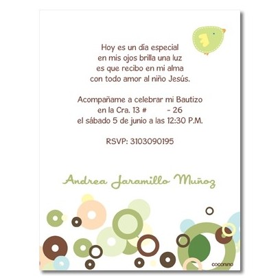 b0018 B Verde - Invitaciones  Bautizo - Pajaro