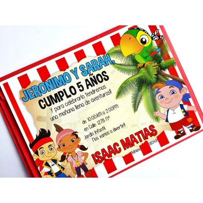 c0283 - Invitaciones de cumpleaños - Jake y los piratas del  nunca jamás